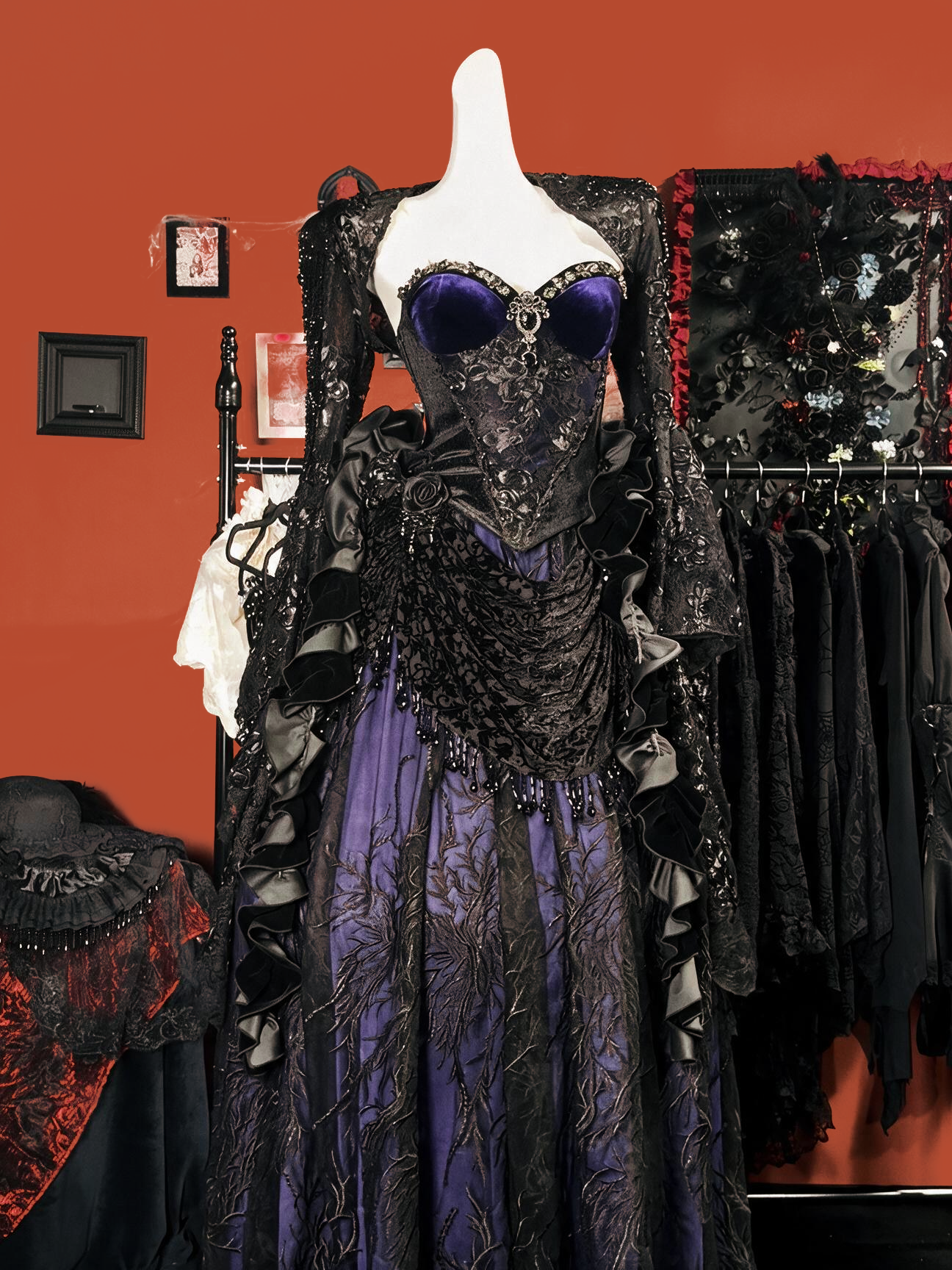 Women's 3-Piece Gothic Victorian Dress Set Corset Bolero & Layered Maxi Skirt Dark Romantic Vampire Costume