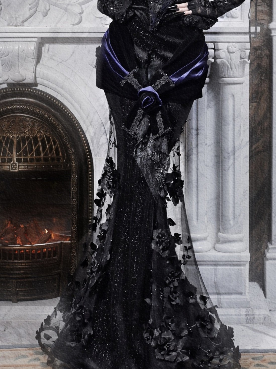 Gothic luxurious European-style beaded embroidered mermaid dress long gown for autumn