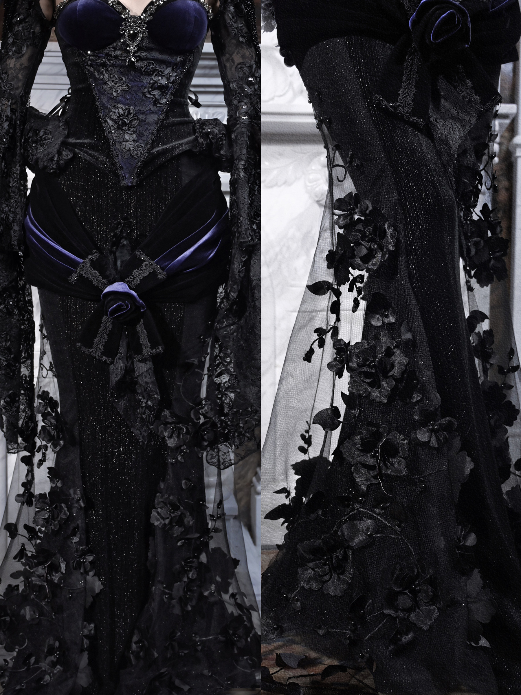 Gothic luxurious European-style beaded embroidered mermaid dress long gown for autumn