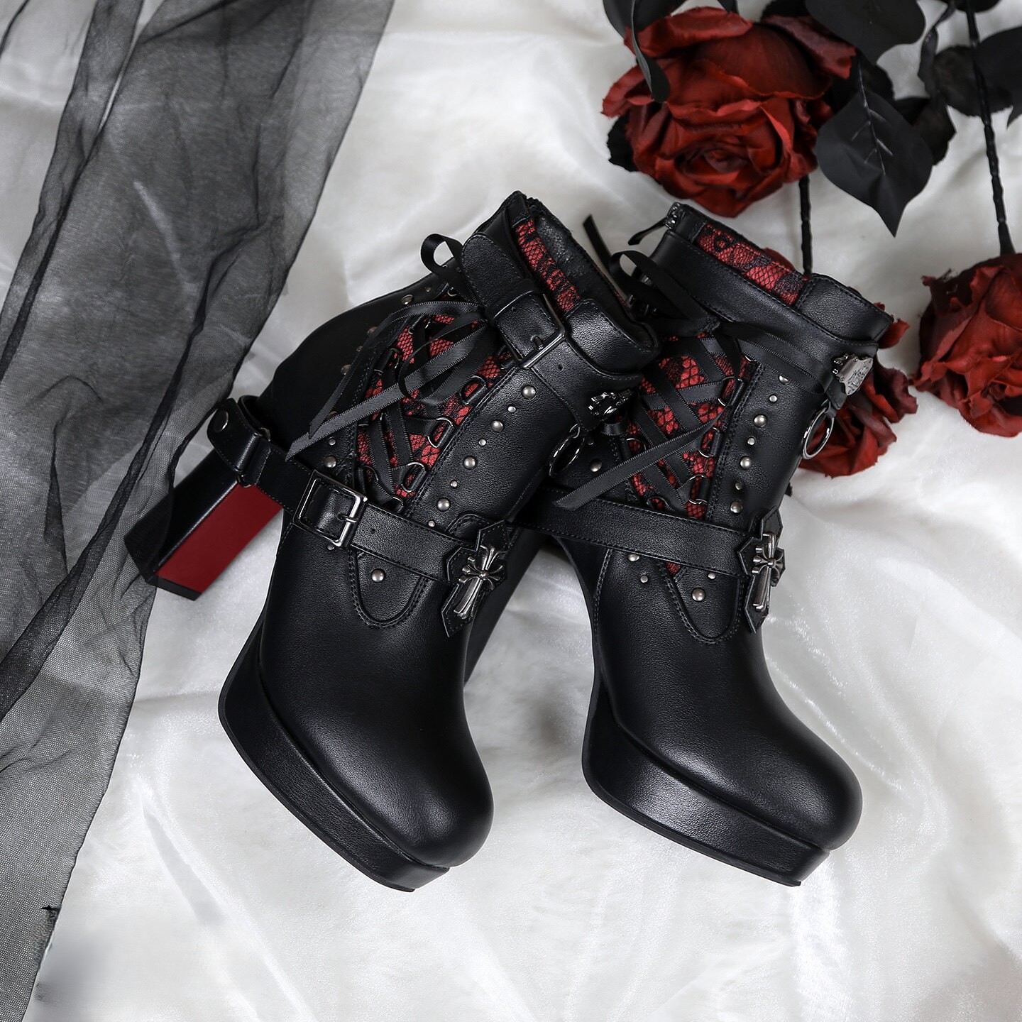 [Copy]New Gothic European and American Retro Chunky Heel Platform Plus-Size Women's Ankle Boots