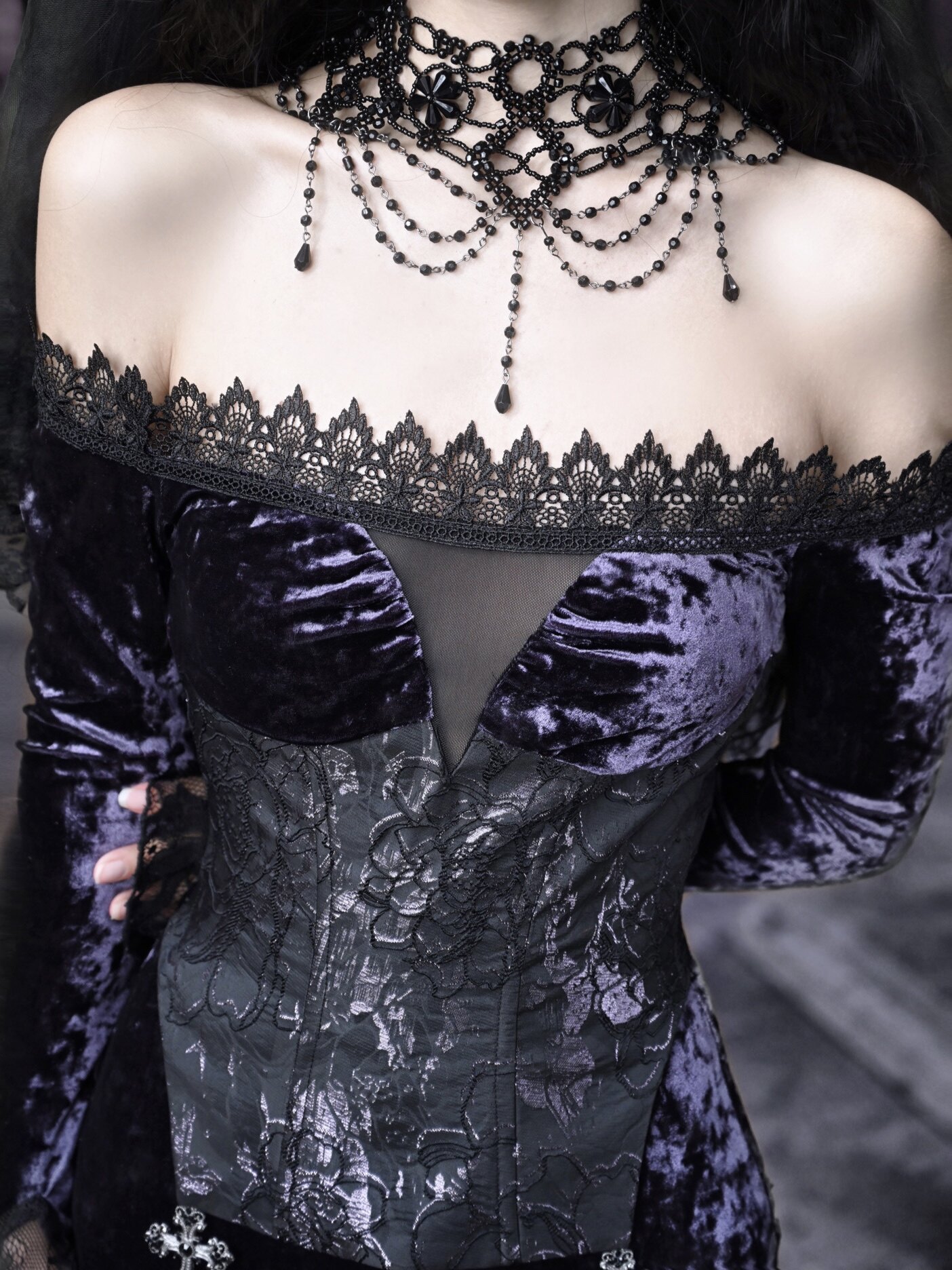 Gothic Dark Red Niche Lace Slim Velvet Mermaid Dress