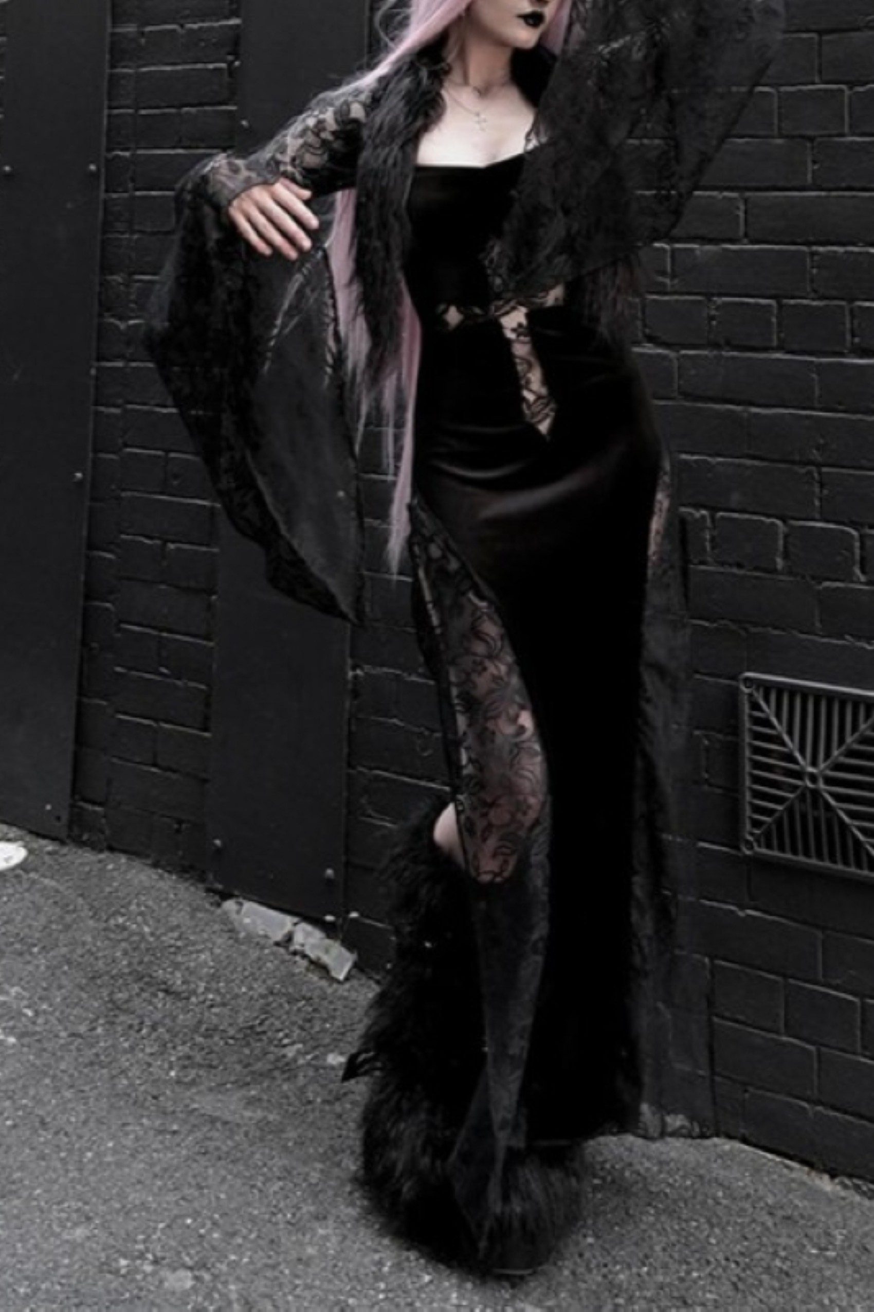 [Copy]Gothic Dark Slimming Lace Pencil Long Dress
