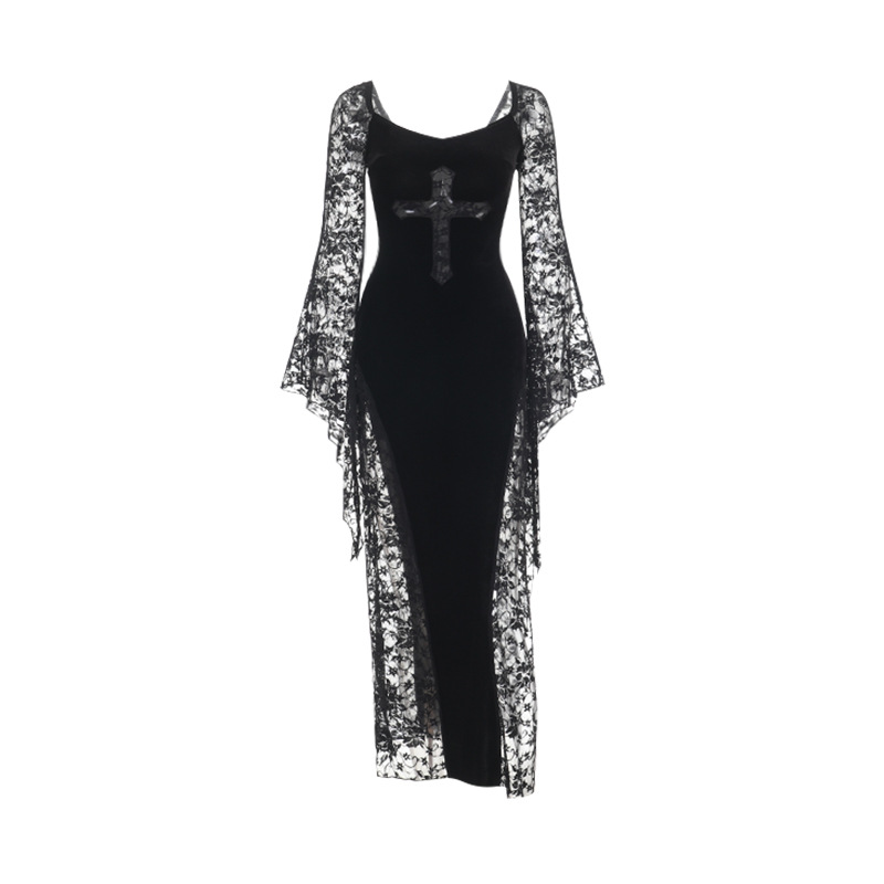[Copy]Gothic Dark Slimming Lace Pencil Long Dress