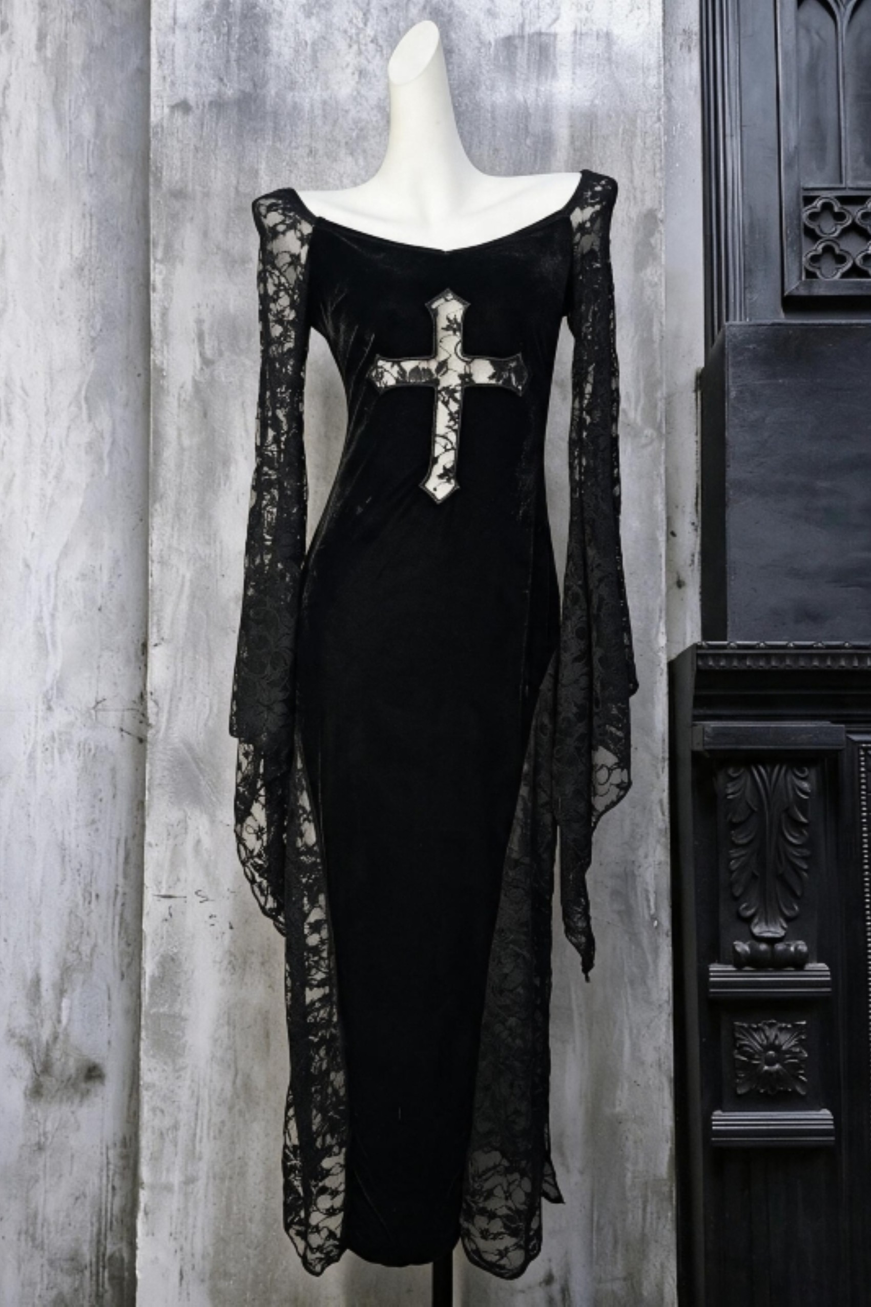 [Copy]Gothic Dark Slimming Lace Pencil Long Dress