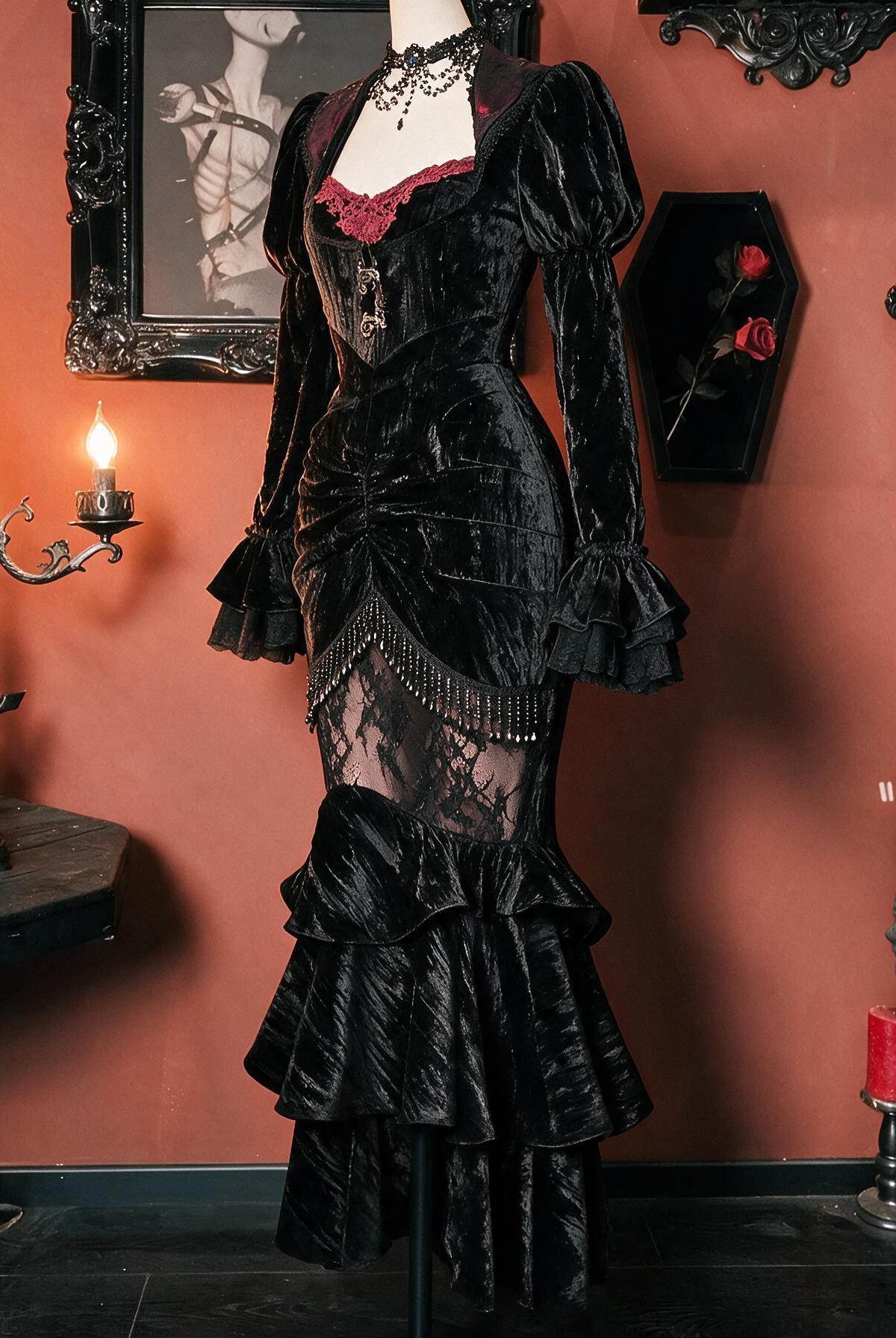 [Copy]Women's 3-Piece Gothic Victorian Dress Set Corset Bolero & Layered Maxi Skirt Dark Romantic Vampire Costume