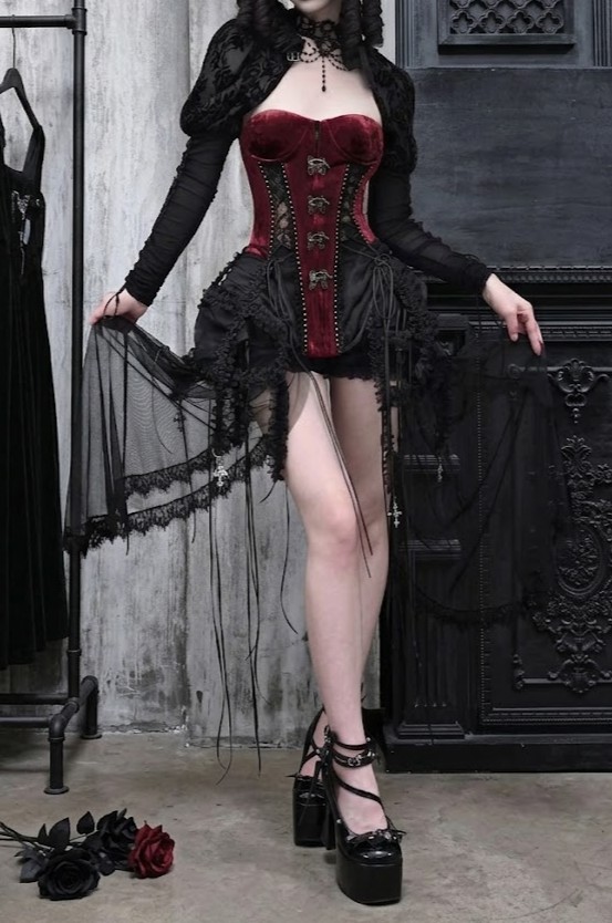 [Copy][Copy]Women's 3-Piece Gothic Victorian Dress Set Corset Bolero & Layered Maxi Skirt Dark Romantic Vampire Costume