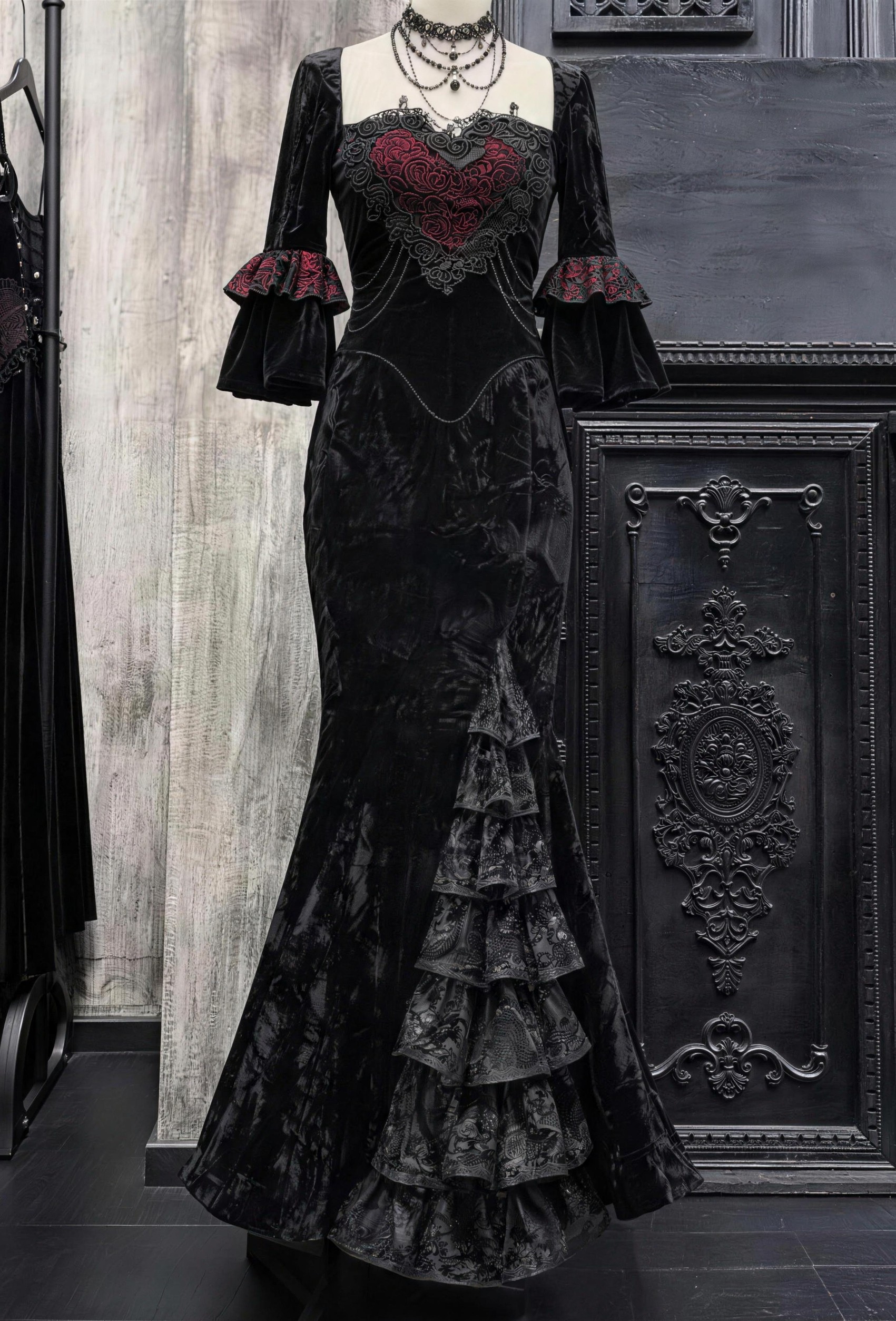 Bloody Gothic Atmosphere Velvet Strapless Mermaid Dress Winter