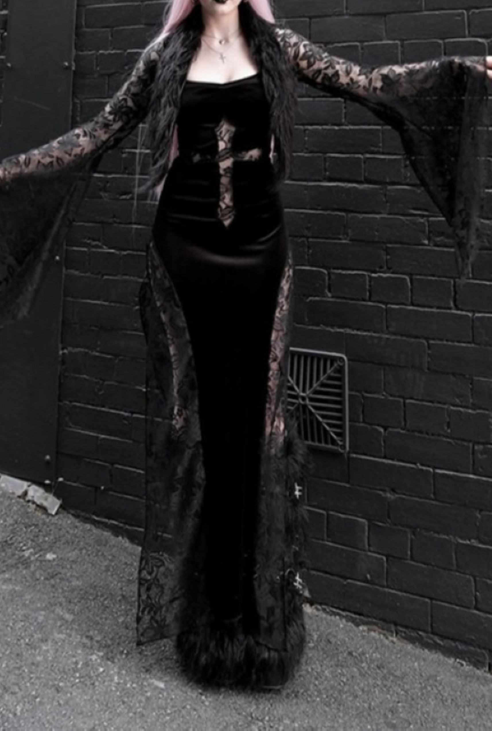 [Copy]Gothic Dark Slimming Lace Pencil Long Dress