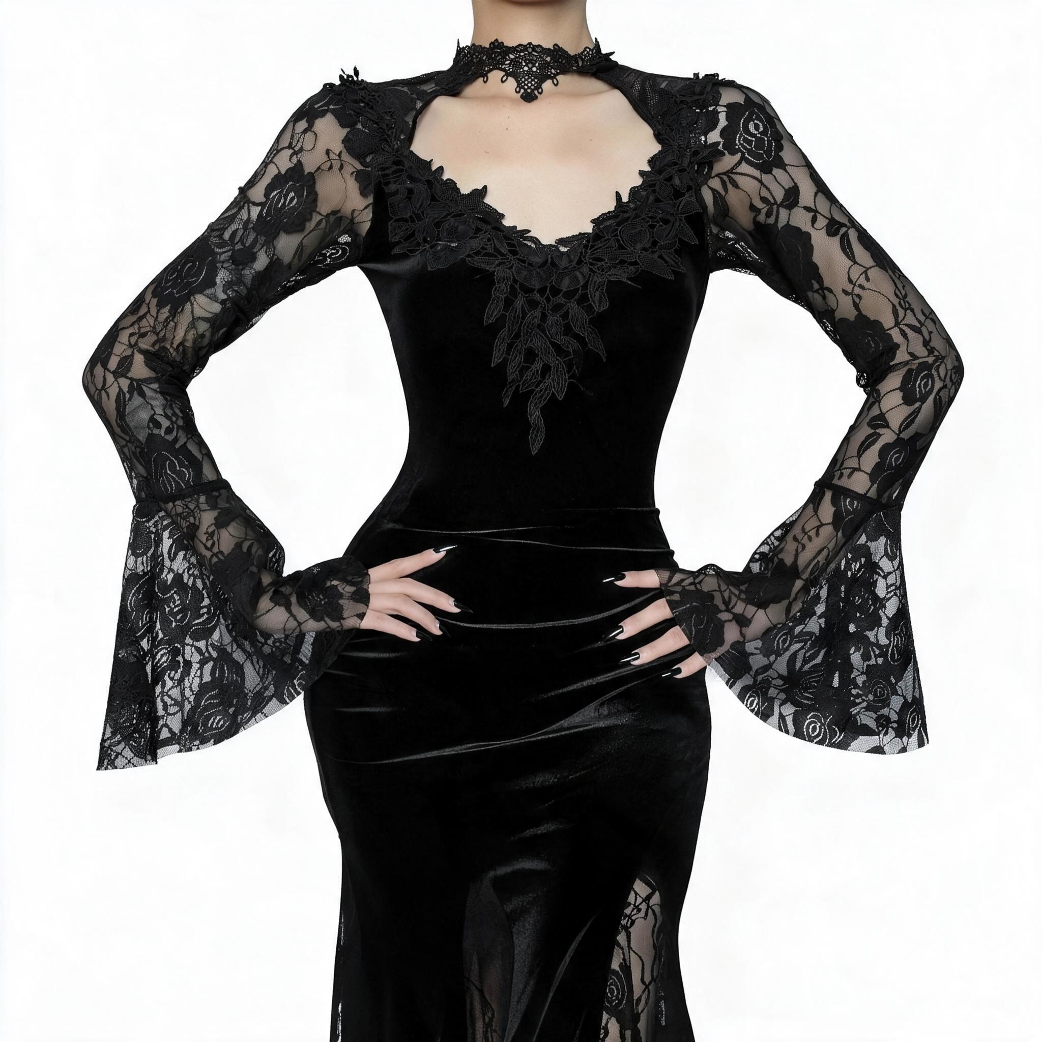 Dark Lace Mermaid Long-Sleeve Fitted Gown