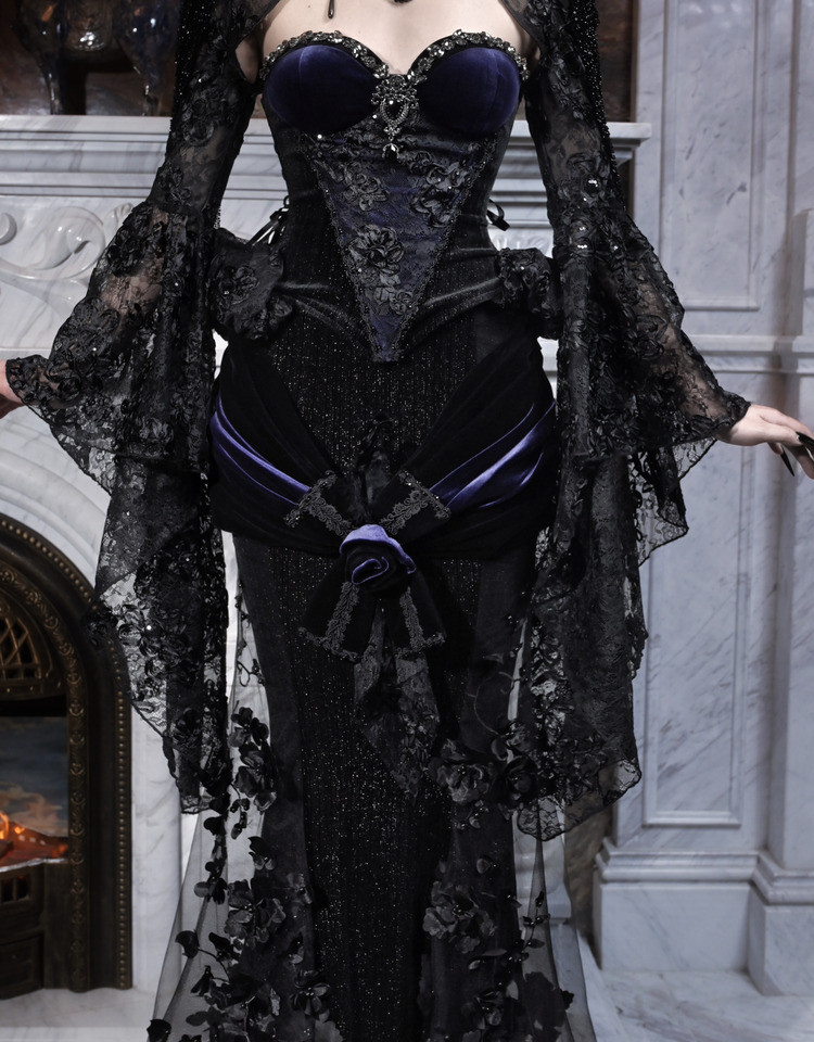 Gothic luxurious European-style beaded embroidered mermaid dress long gown for autumn