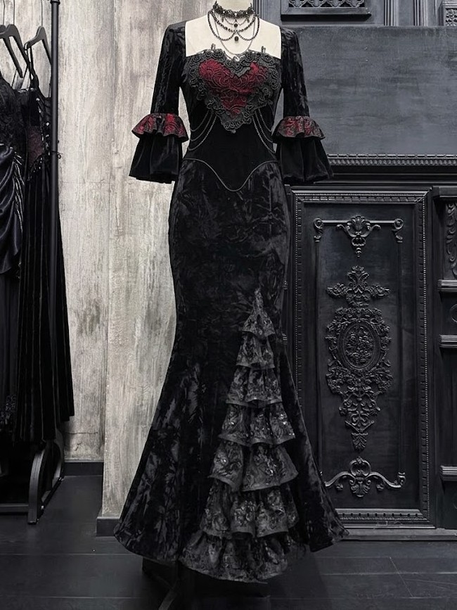Bloody Gothic Atmosphere Velvet Strapless Mermaid Dress Winter