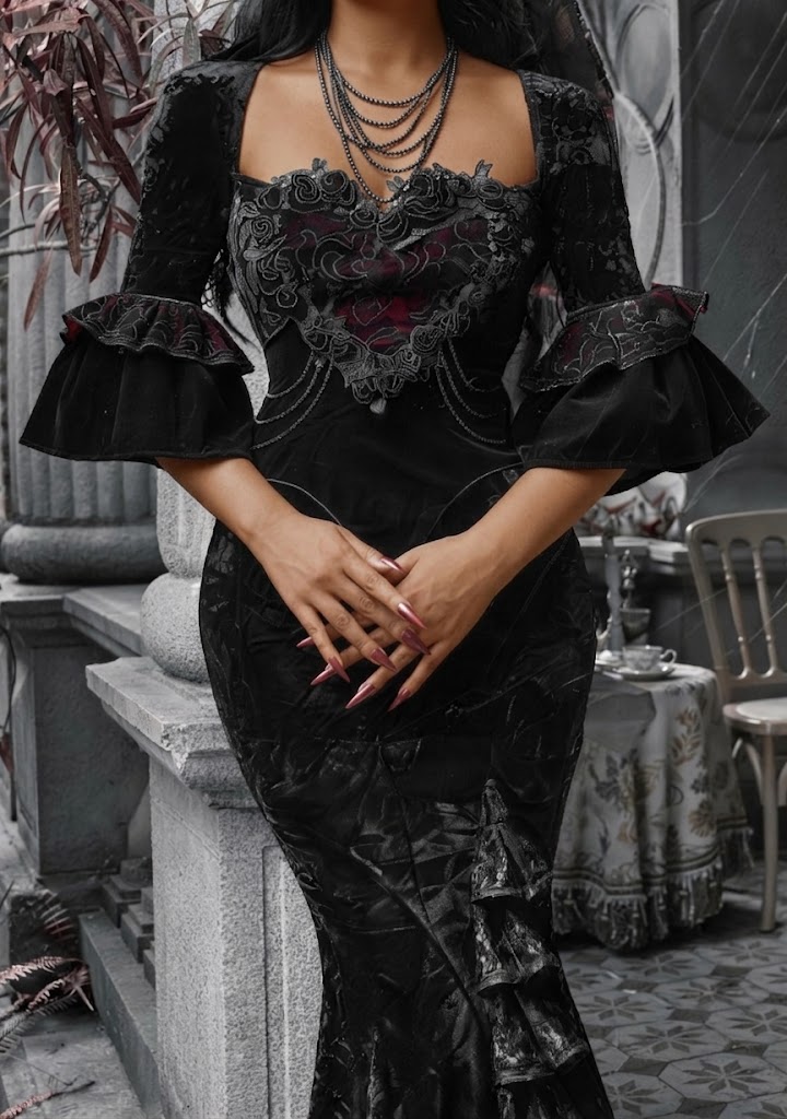 Bloody Gothic Atmosphere Velvet Strapless Mermaid Dress Winter