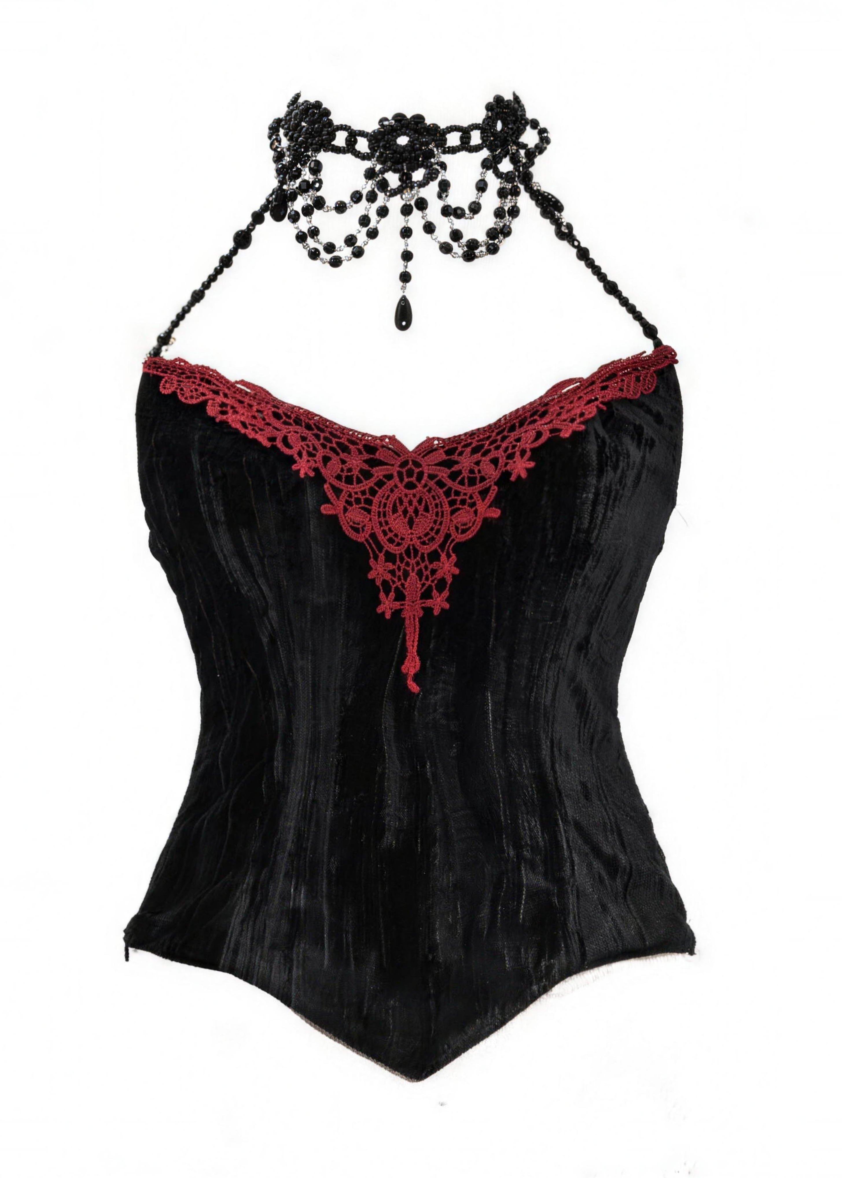 Gothic Rococo Heavy Velvet Spiderweb Herringbone Corset Strap Autumn