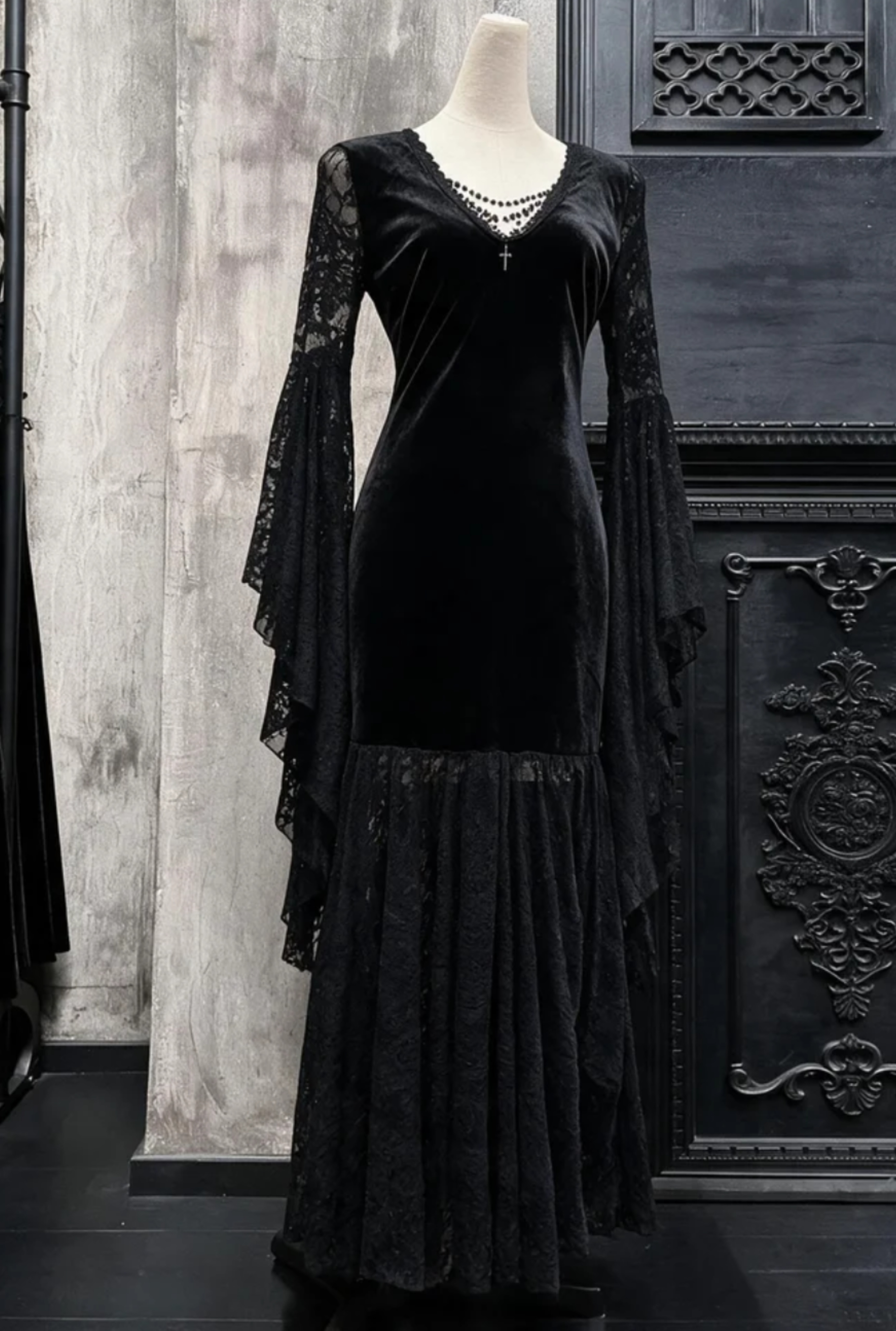 Midnight Seance Lace Bell Sleeve Dress