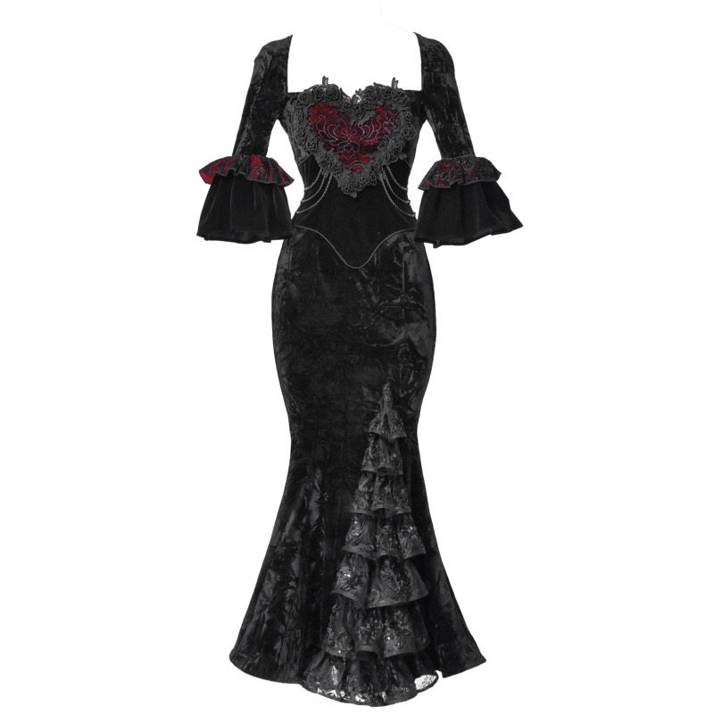 Bloody Gothic Atmosphere Velvet Strapless Mermaid Dress Winter