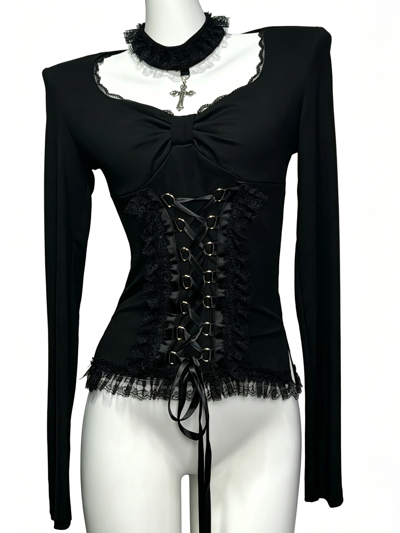 Vintage dark elegant slim-fit dress-TPGV003-BKC-M