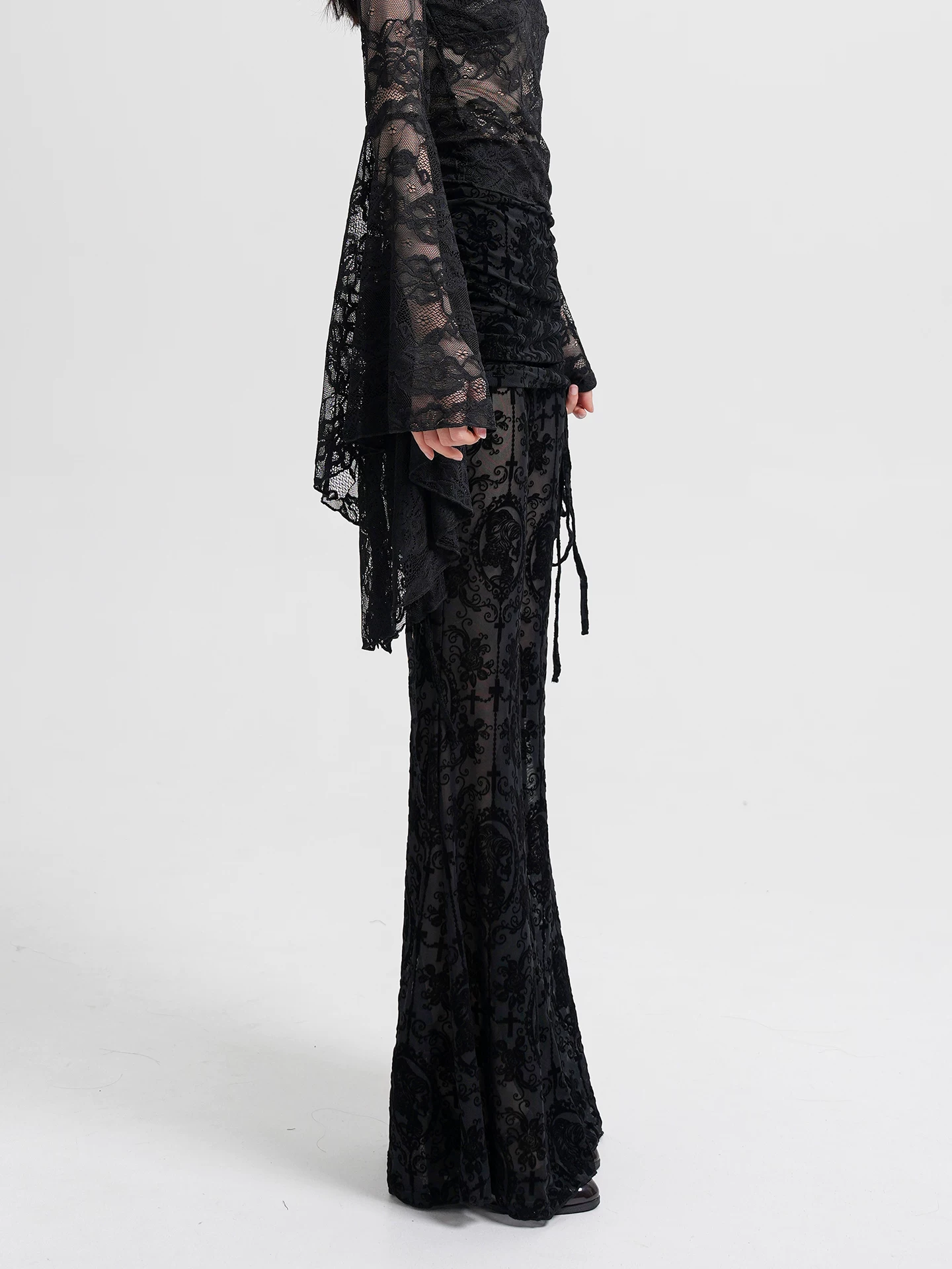 Dark Romantic Sheer Lace Bell Bottoms