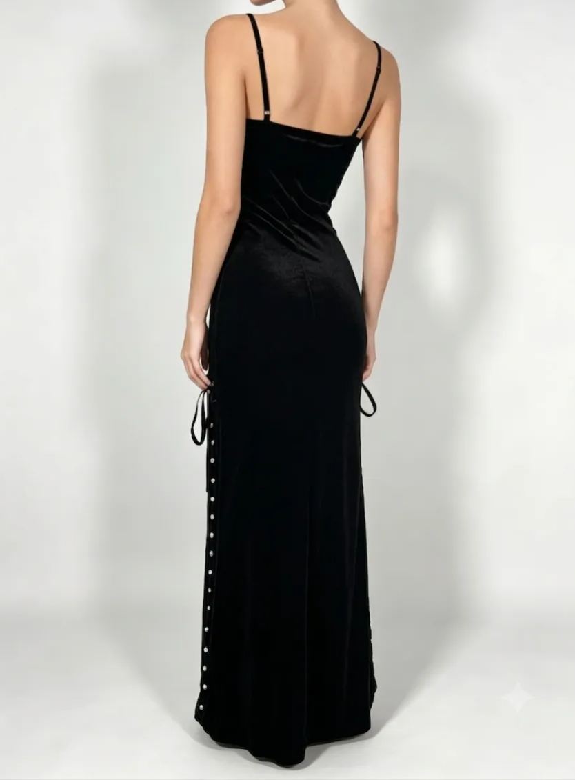 Vampire Romance Velvet Cross Lace-Up Slip Dress