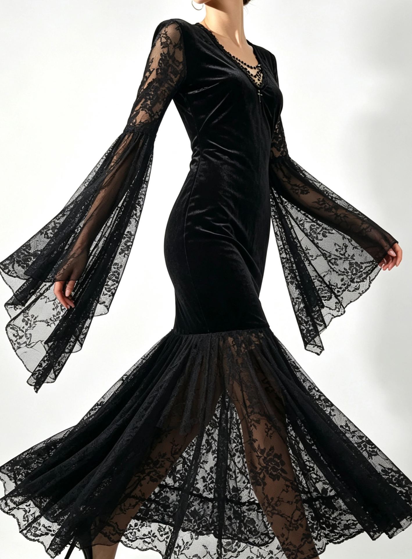Midnight Seance Lace Bell Sleeve Dress