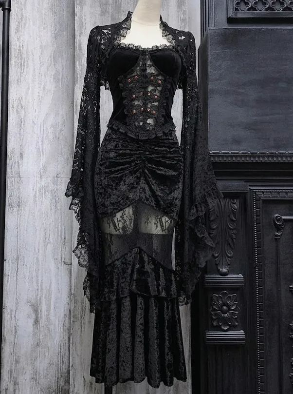 Obsidian Sheer Lace & Velvet Co-ord Set