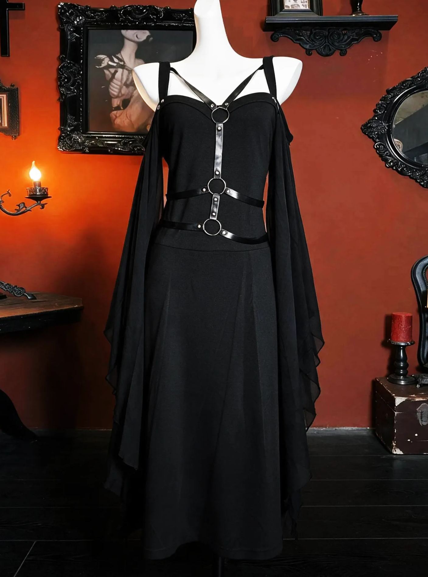 Nocturnal Witch Batwing Sleeve Strappy Midi Dress