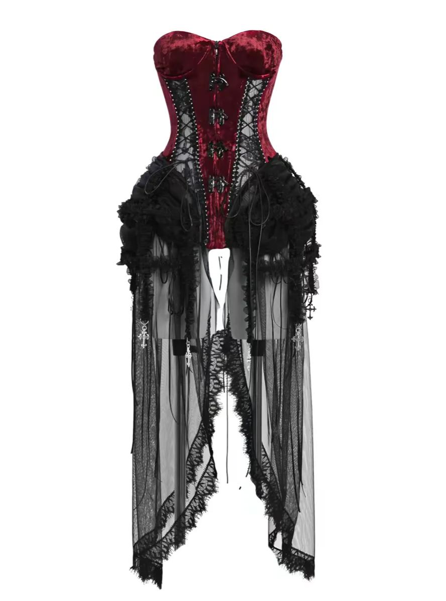 [Copy][Copy]Women's 3-Piece Gothic Victorian Dress Set Corset Bolero & Layered Maxi Skirt Dark Romantic Vampire Costume