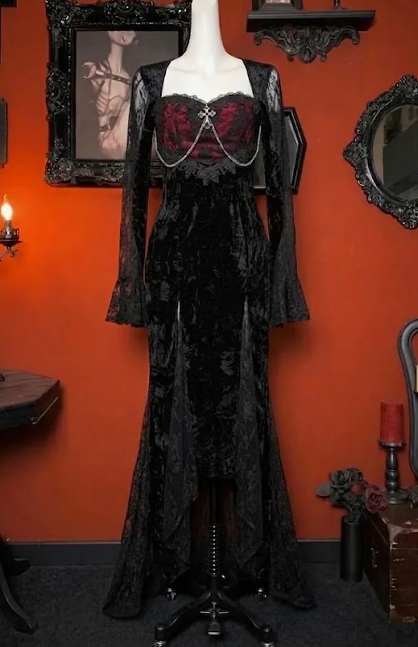 Bloody Gothic Atmosphere Velvet Strapless Mermaid Winter Dress