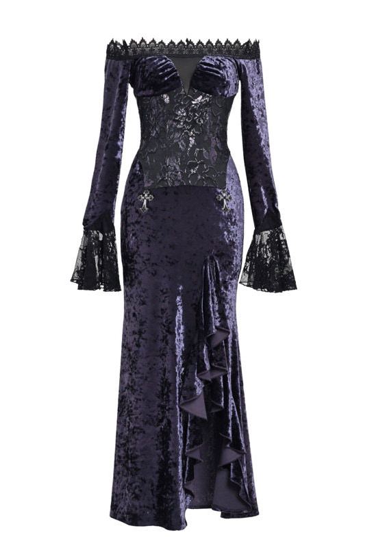 Gothic Dark Red Niche Lace Slim Velvet Mermaid Dress