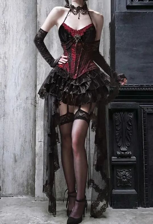 Gothic Rococo Velvet Herringbone Corset Slip Dress