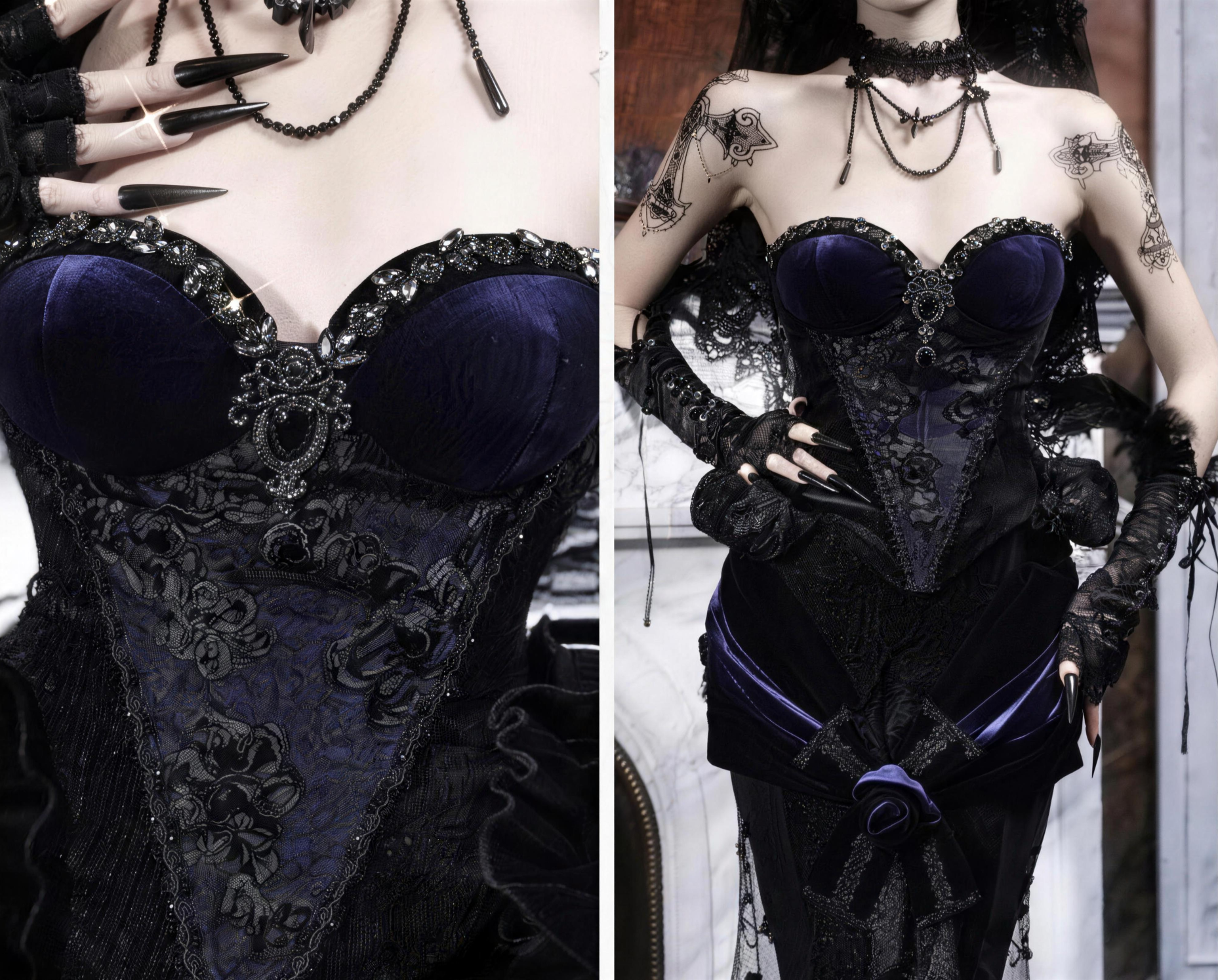 Gothic European-style luxurious sparkling velvet slim-fit dress corset for autumn
