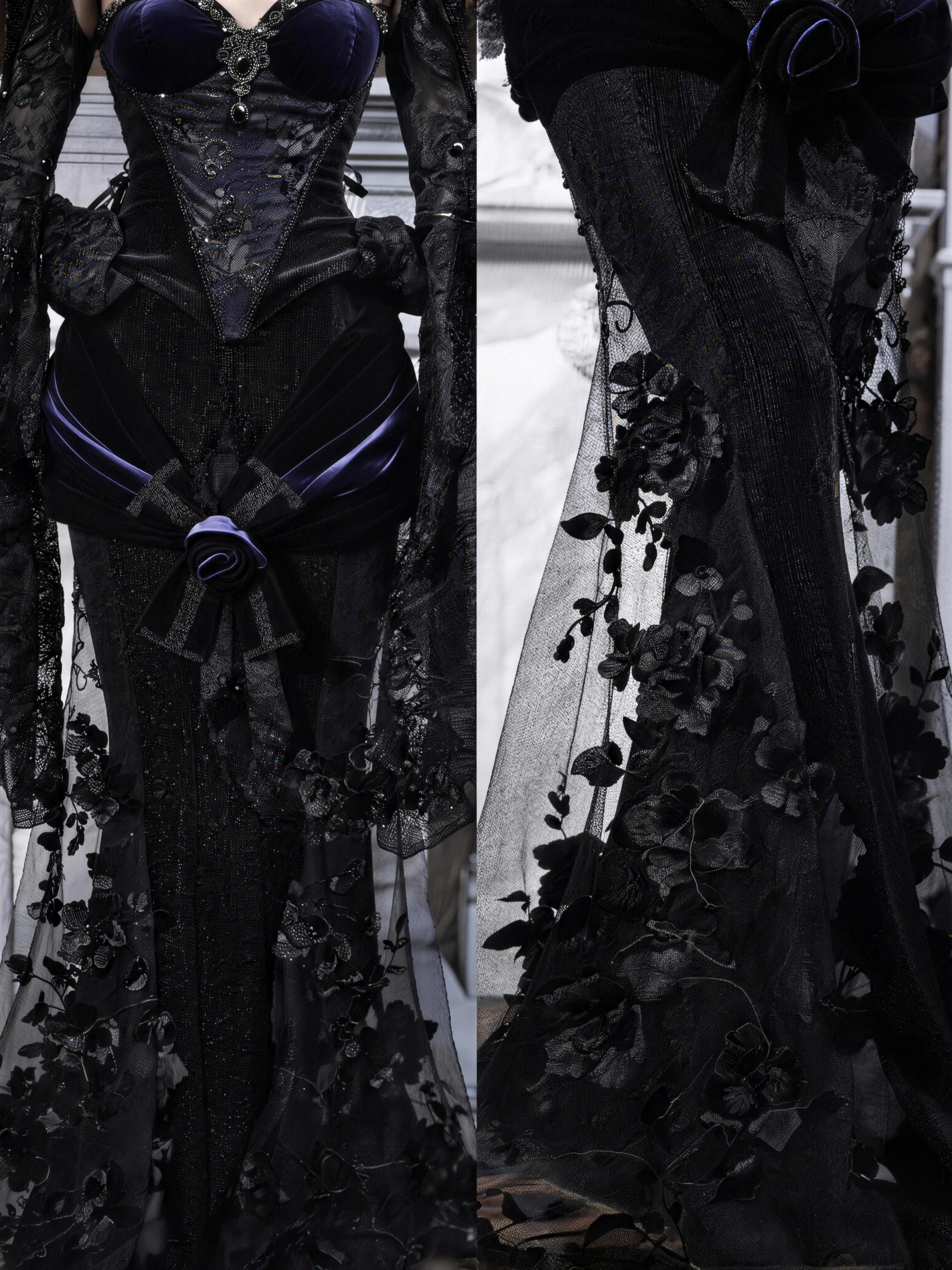 Gothic luxurious European-style beaded embroidered mermaid dress long gown for autumn