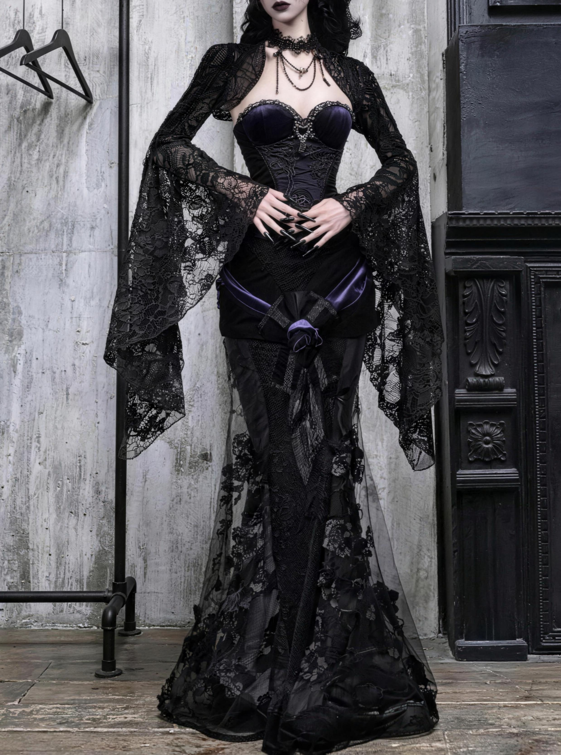 Gothic luxurious European-style beaded embroidered mermaid dress long gown for autumn