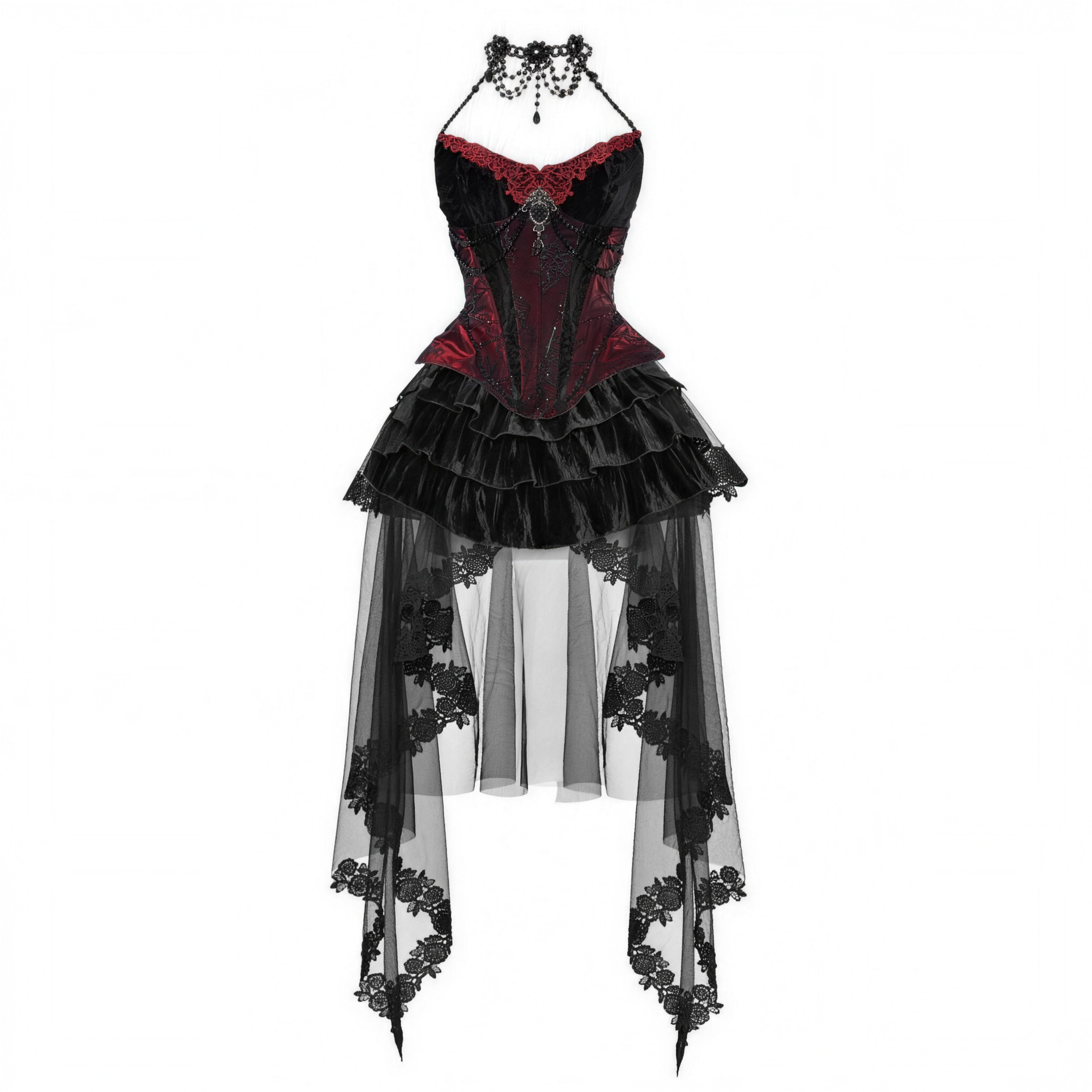 Gothic Rococo Velvet Herringbone Corset Slip Dress