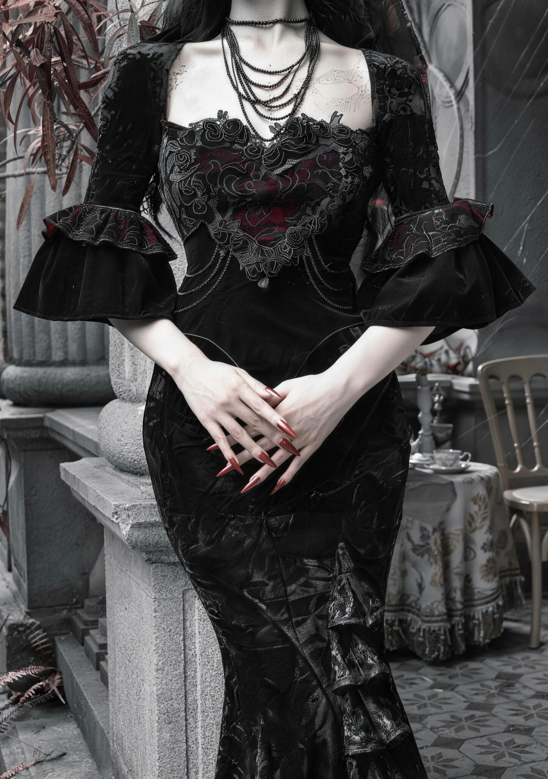 Bloody Gothic Atmosphere Velvet Strapless Mermaid Dress Winter