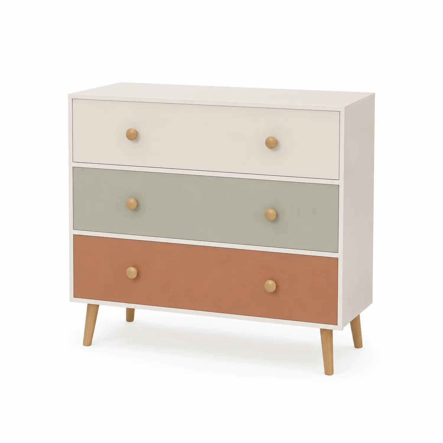 Komoda 4 szuflady MDF Kremowy/Oliwkowy/Terakota