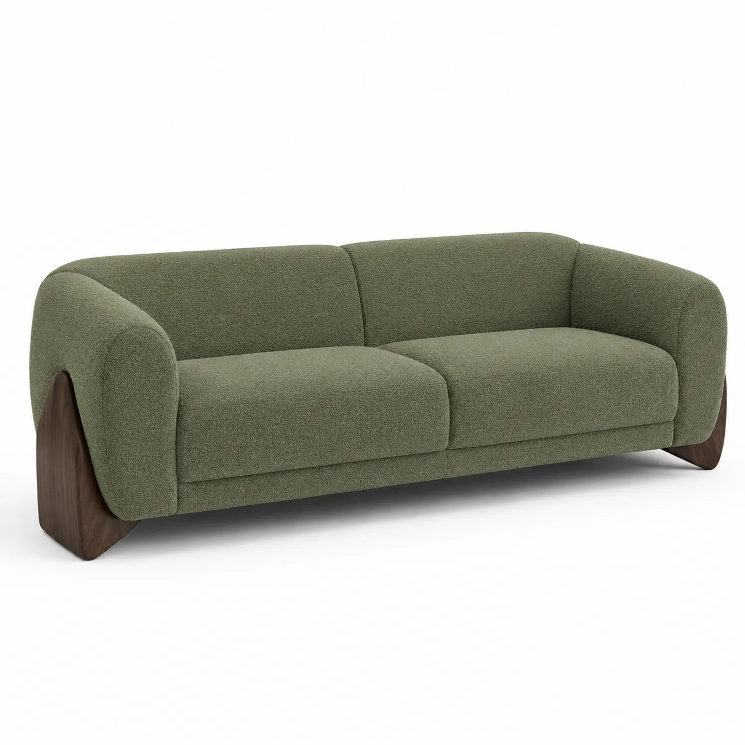 Sofa trzyosobowa z zielonej tkaniny i drewnianymi nogami