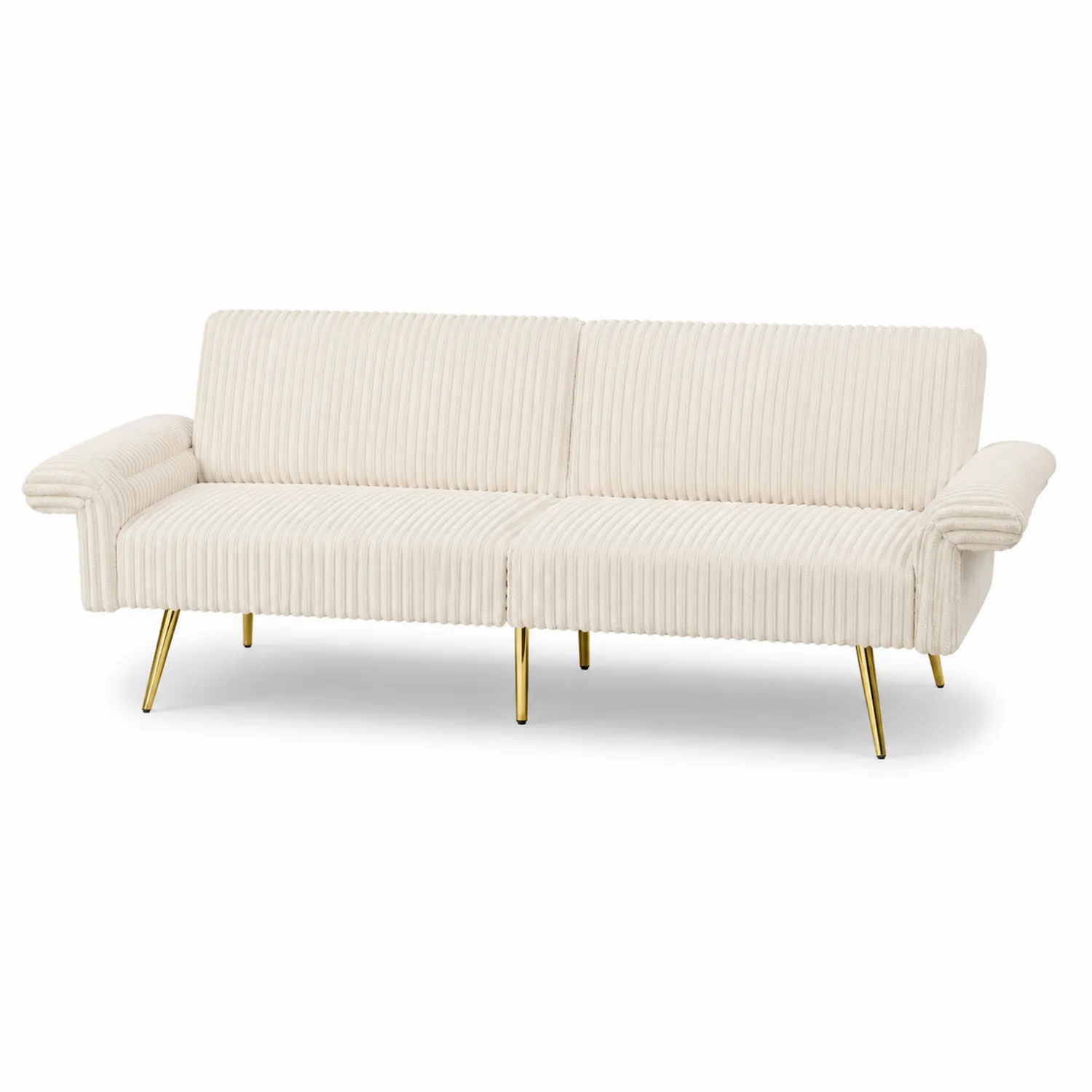 Sofa welurowa kremowa 3-osobowa z nogami metalowymi