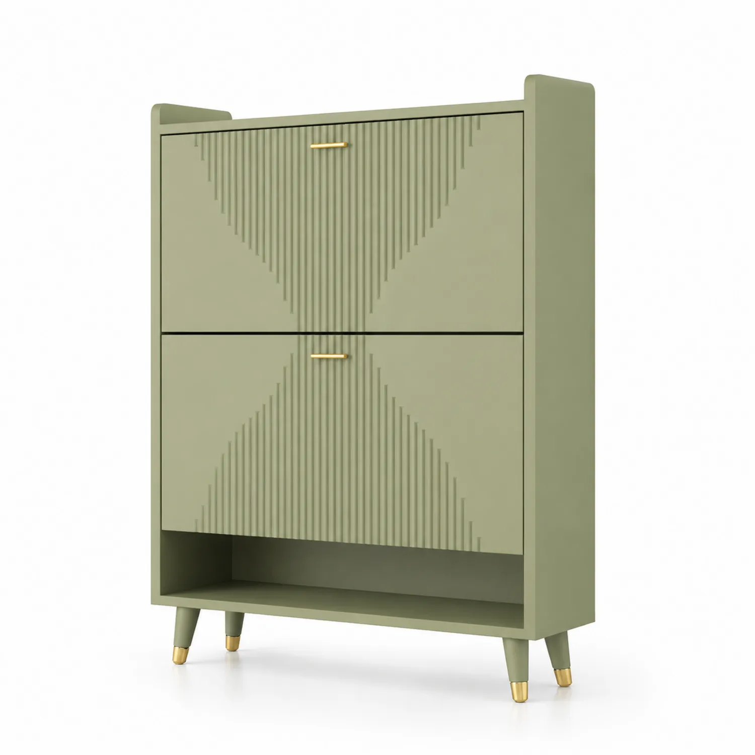 Szafka na buty z MDF i drewna bukowego Zielona 80x30x120 cm