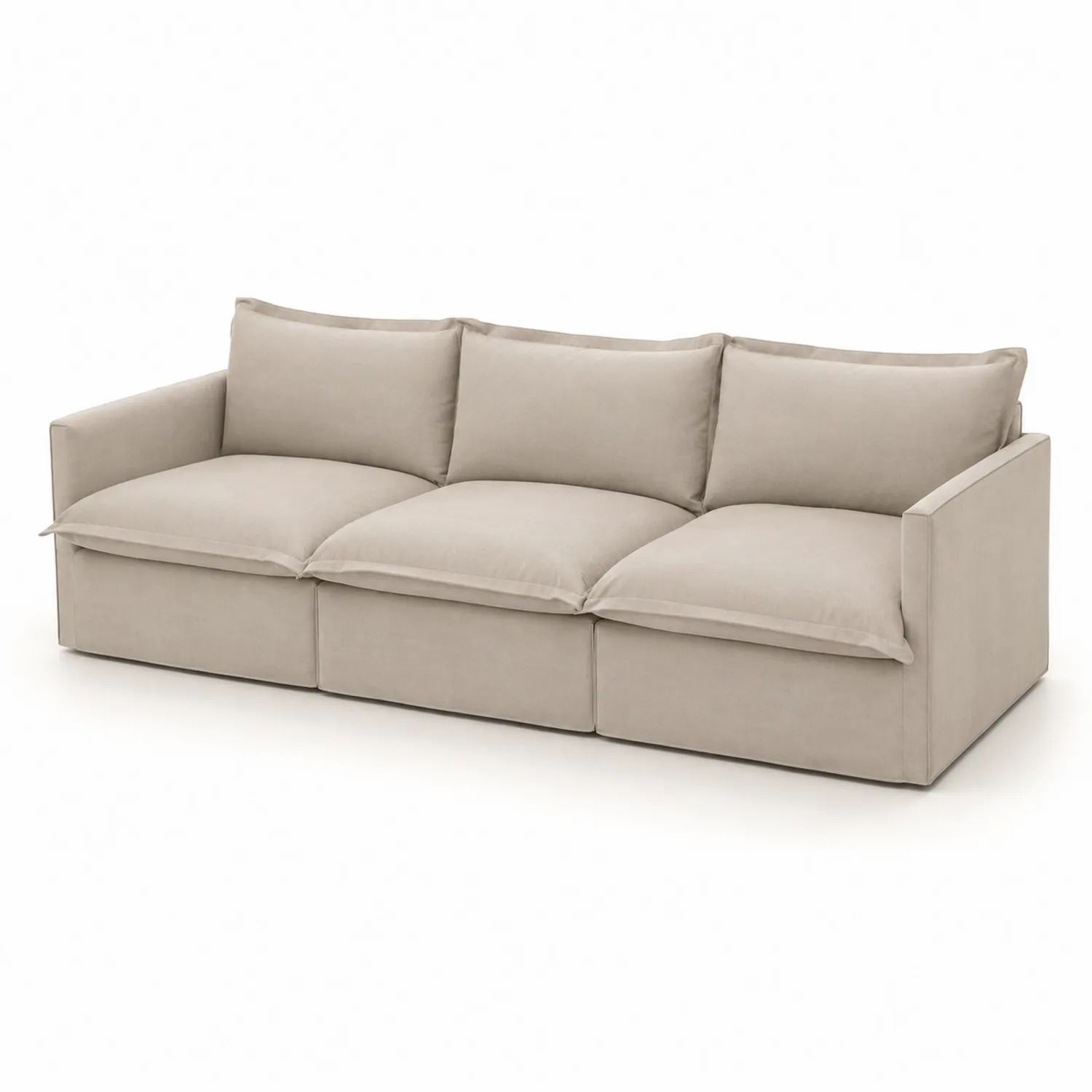 Sofa trzyosobowa beżowa tkanina welurowa