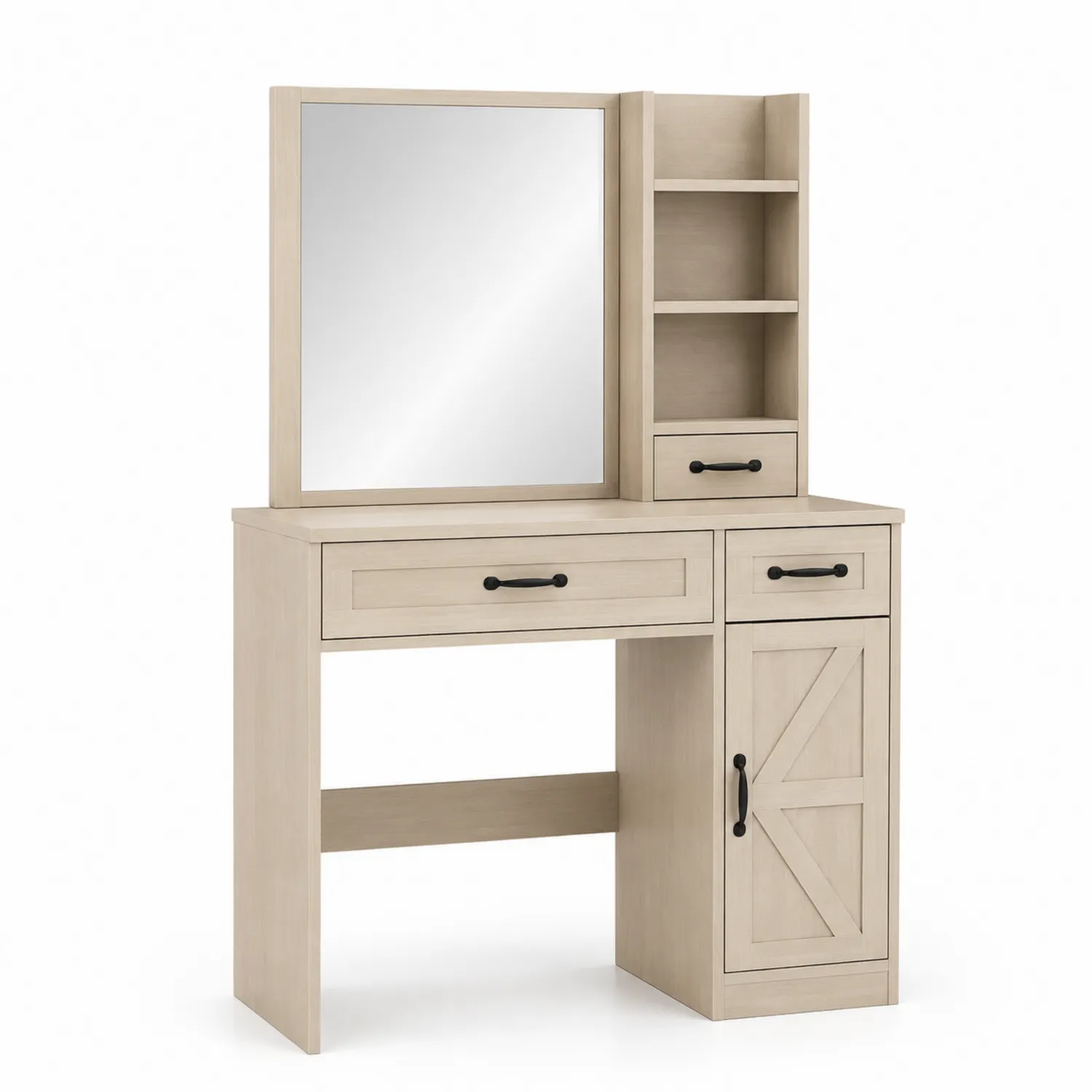 Toaletka z lustrem i szafkami z drewna MDF 120x150x50 cm Beżowy