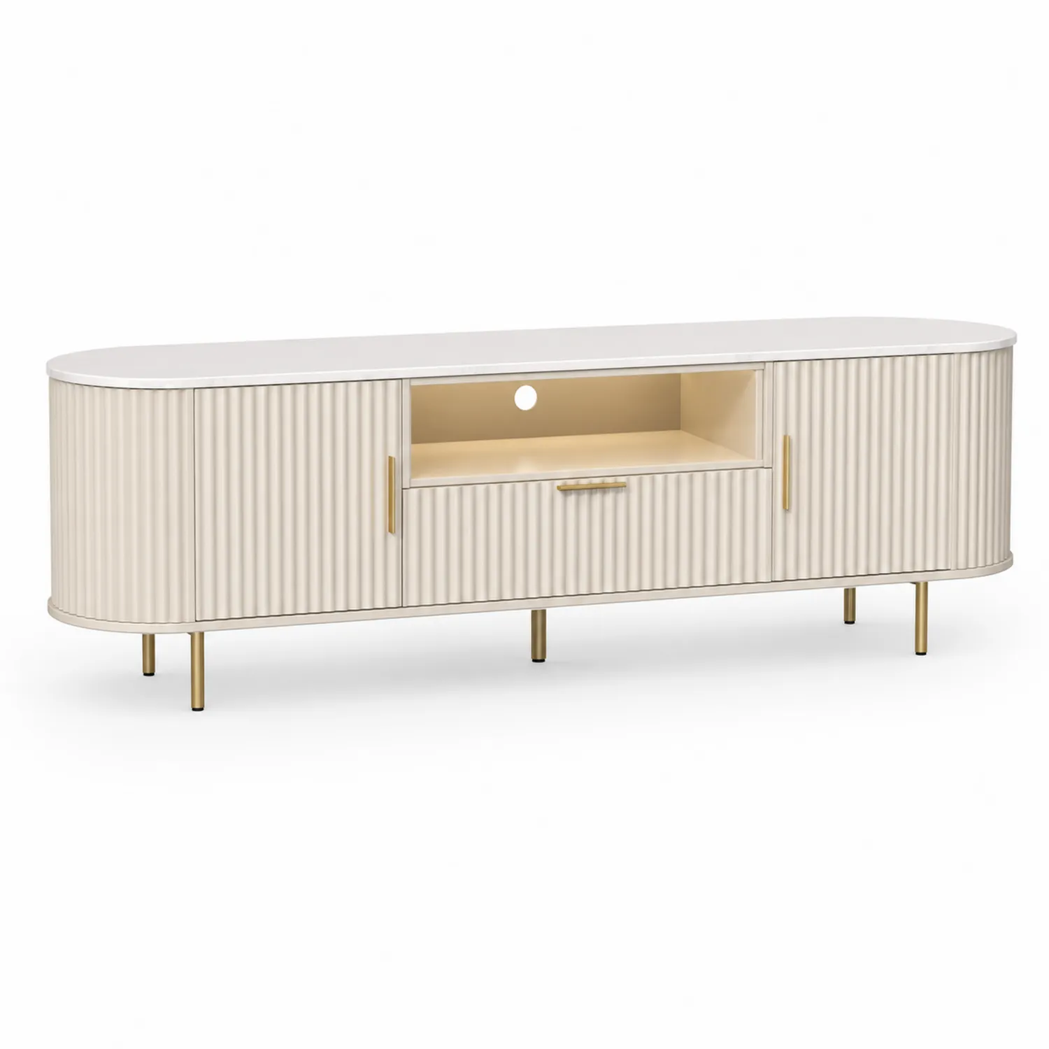 Szafka RTV z MDF i Stalą Beżowa 180x40x55 cm