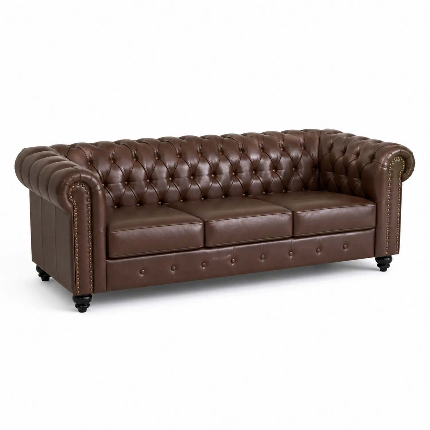 Sofa Chesterfield skórzana brązowa 230x90x75 cm