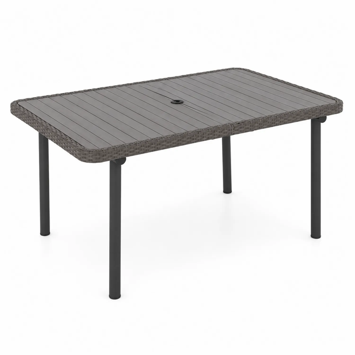 Stół ogrodowy prostokątny stalowy szary 150x90 cm z technorattanem