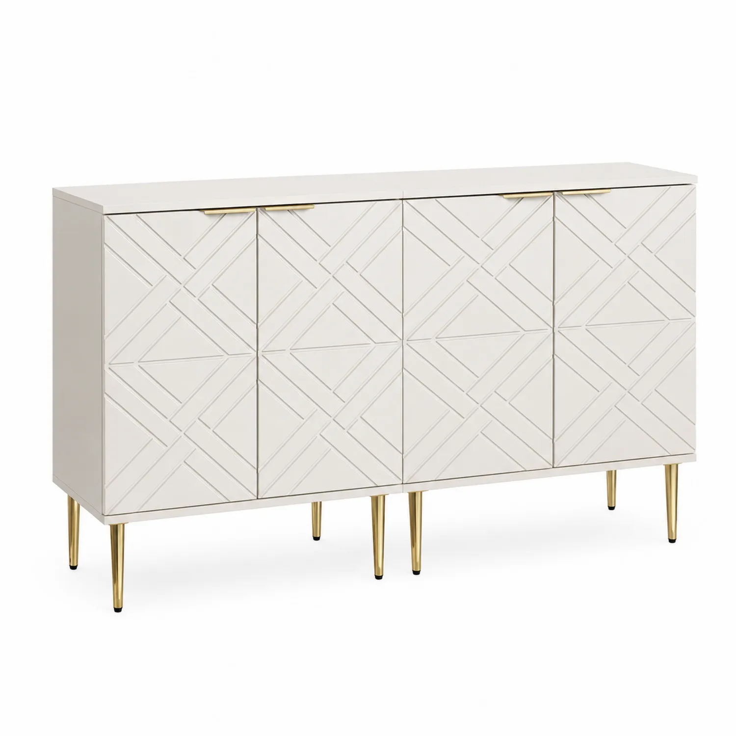 Komoda z MDF z geometrycznym wzorem Biała Złote nogi