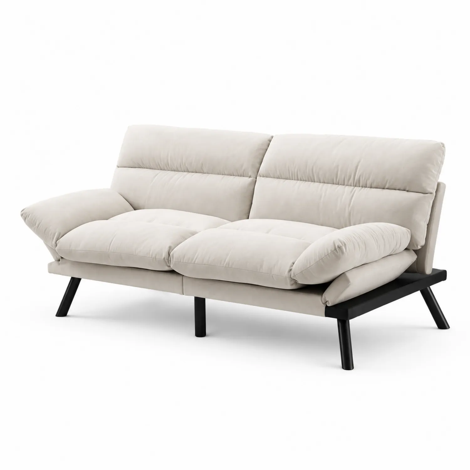 Sofa rozkładana welurowa beżowa, nogi metalowe, 3-osobowa, 200cm