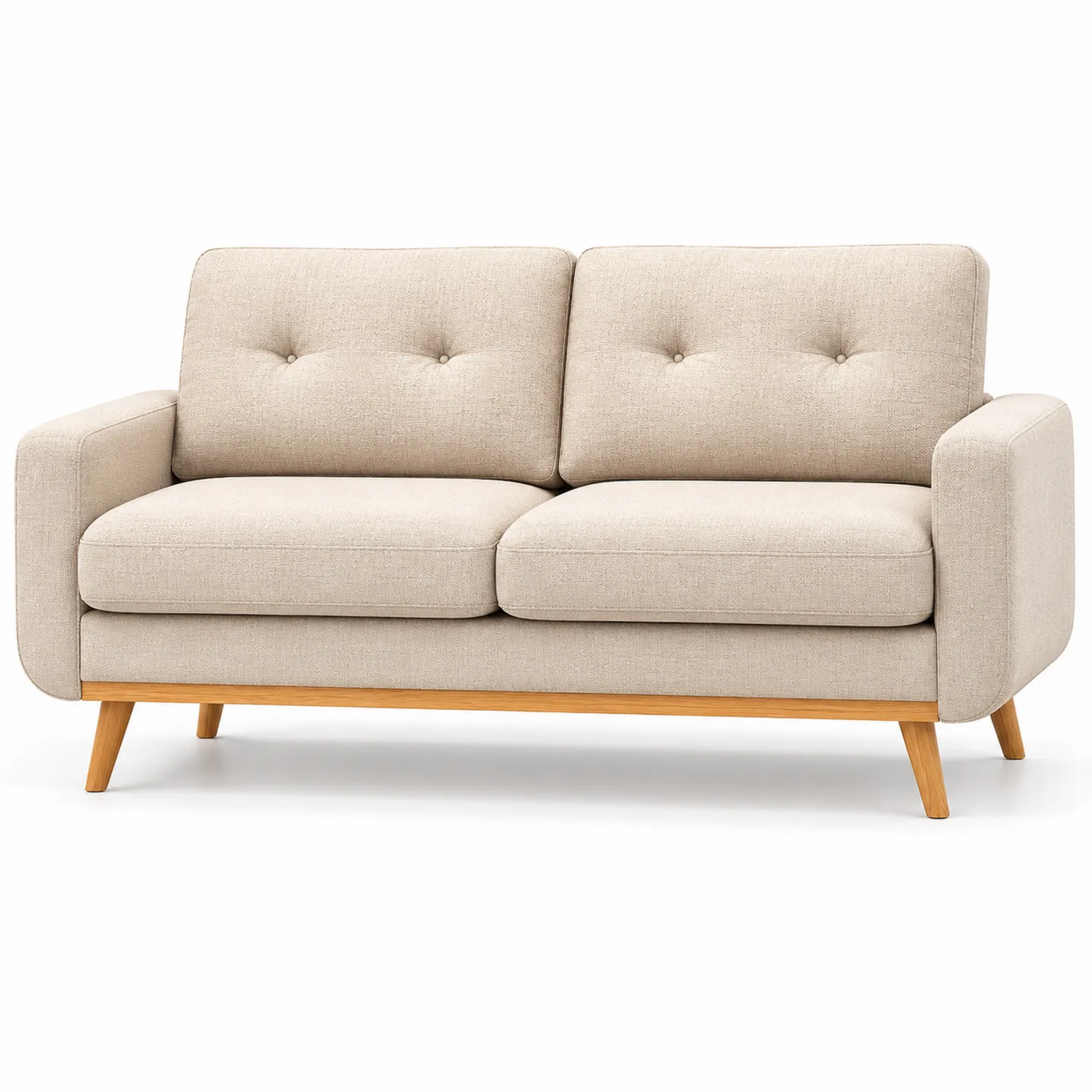 Sofa Dwuosobowa z Tkaniny Beżowa z Bukowymi Nóżkami 150cm
