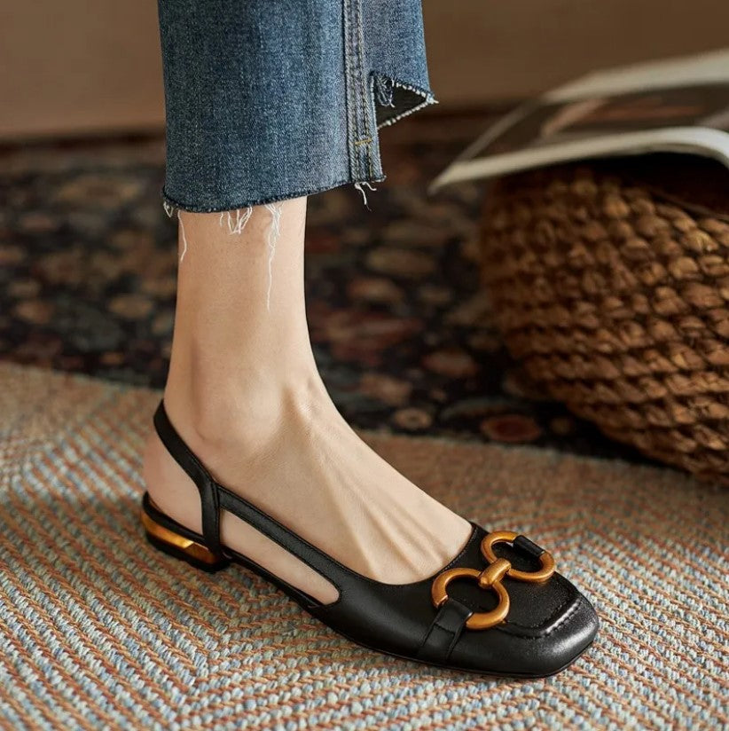 Women Orthopedic Sandals Cover Toes Lower Heel Ring Decor