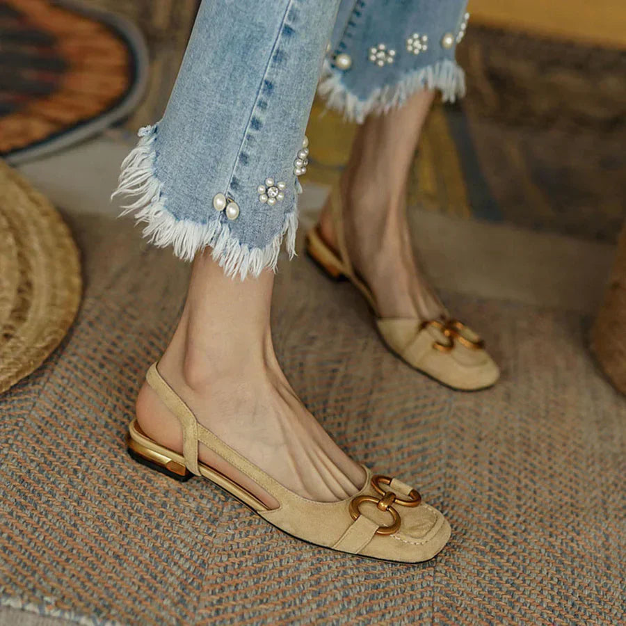 Women Orthopedic Sandals Cover Toes Lower Heel Ring Decor