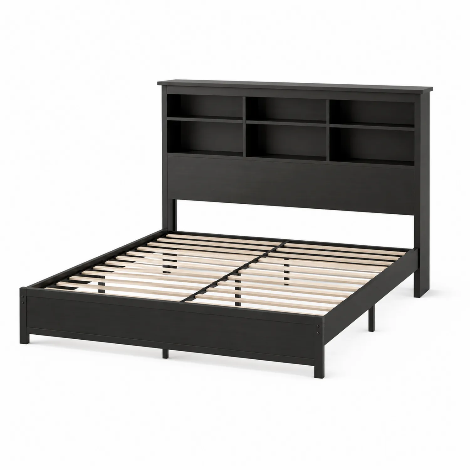 Łóżko czarne drewniane z półkami 200x160 cm-Norvitron