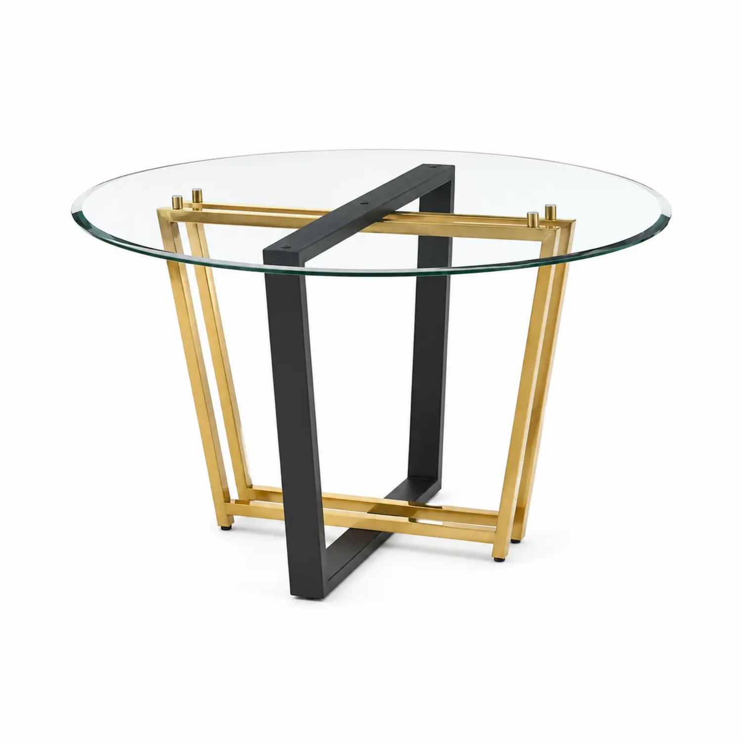 Okrągły stół jadalniany szkło hartowane 120 cm metal złoty/czarny-Norvitron